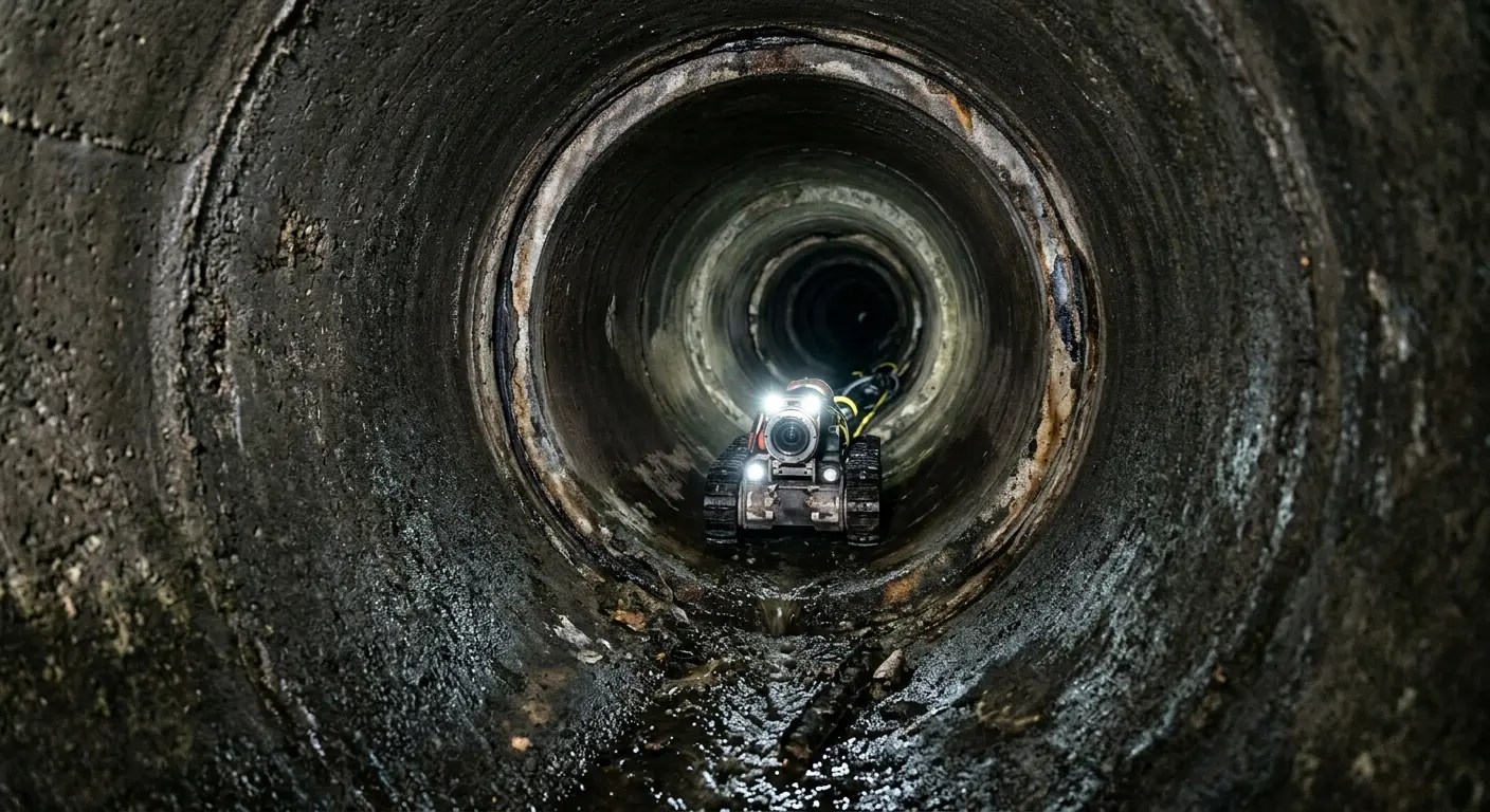 Robotic sewer camera inspecting pipe interior for Sewer Line Repair in Bensley